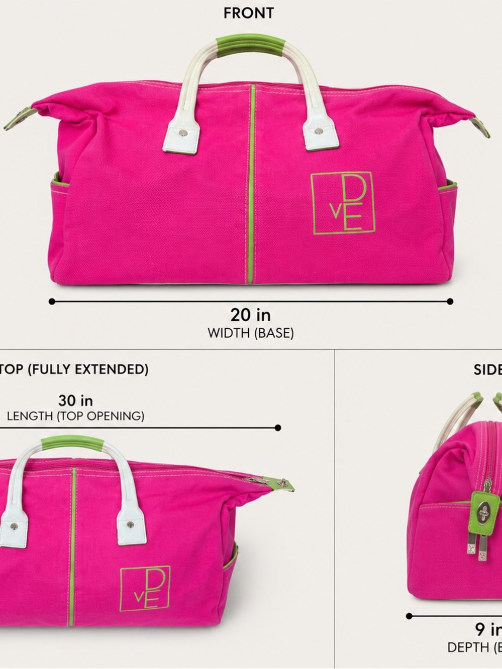 DVF Diane von Furstenberg Pink Lime Green Canvas Weekender Travel Duffel Bag - Picture 11 of 11